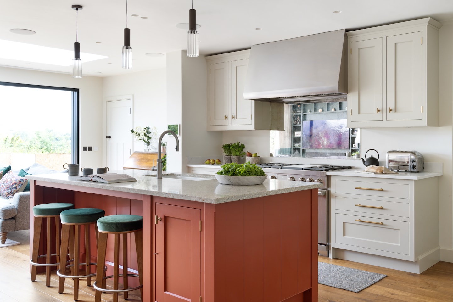 Picture Gallery Red from Farrow & Ball used as a bold colour in a modern hand made kitchen design